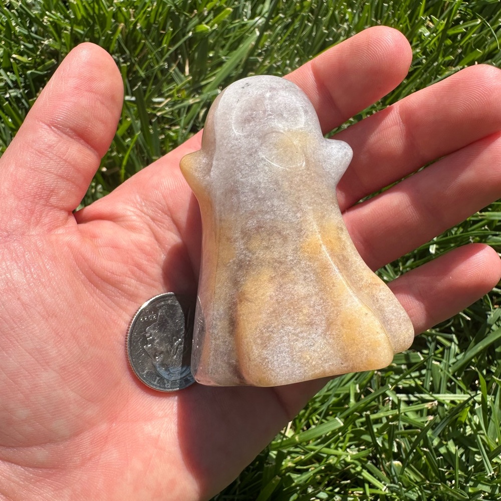 Handcrafted Agate Ghost Figurine - White and Tan